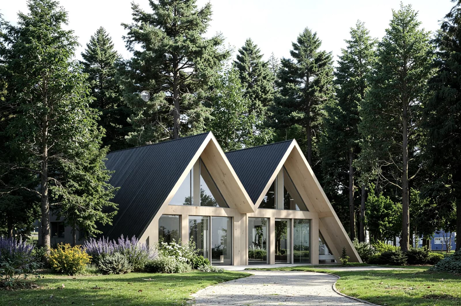 Vista frontale glamping triplo